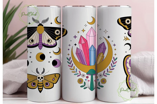 Mystical Boho Moths 20oz Tumbler Wrap Sublimation PixelChick 