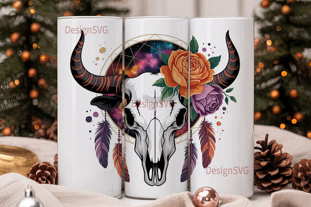 Mystical Bull Skull Tumbler Wrap Sublimation DesignSVG 