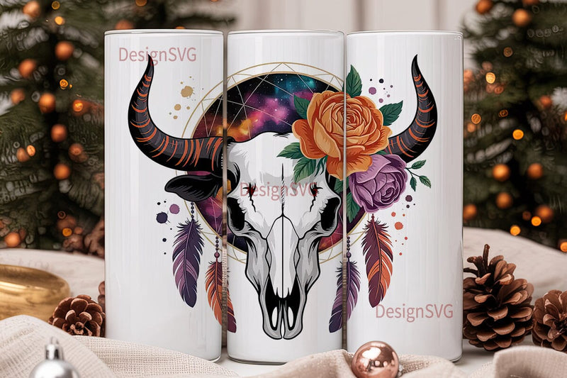 Mystical Bull Skull Tumbler Wrap Sublimation DesignSVG 