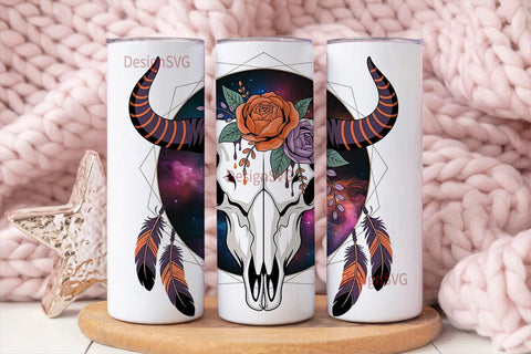 Mystical Bull Skull Tumbler Wrap Sublimation DesignSVG 