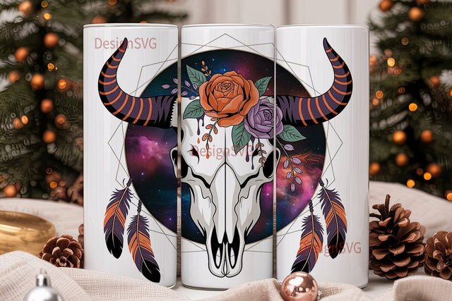 Mystical Bull Skull Tumbler Wrap Sublimation DesignSVG 