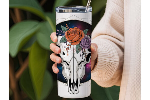 Mystical Bull Skull Tumbler Wrap Sublimation DesignSVG 