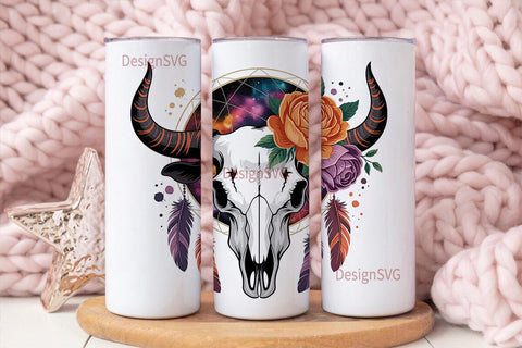 Mystical Bull Skull Tumbler Wrap Sublimation DesignSVG 