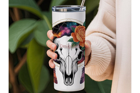 Mystical Bull Skull Tumbler Wrap Sublimation DesignSVG 