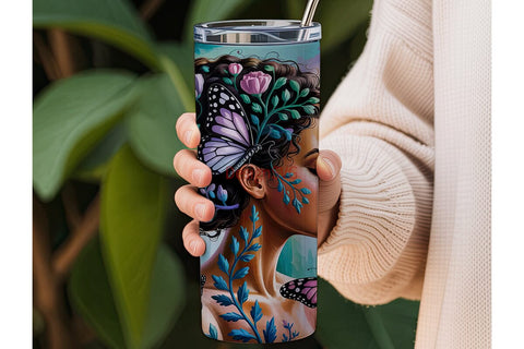 Mystical Butterfly Woman 20oz Tumbler Sublimation DesignSVG 