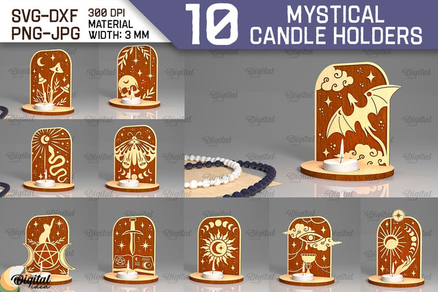 Mystical Candle Holders Laser Cut Bundle. Magic Design SVG SVG Evgenyia Guschina 