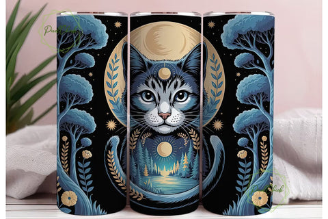 Mystical Cat 20oz Tumbler Wrap Sublimation PixelChick 