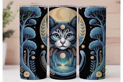Mystical Cat 20oz Tumbler Wrap Sublimation PixelChick 