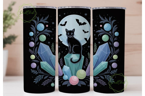 Mystical Cat Crystal 20oz Tumbler Wrap Sublimation PixelChick 