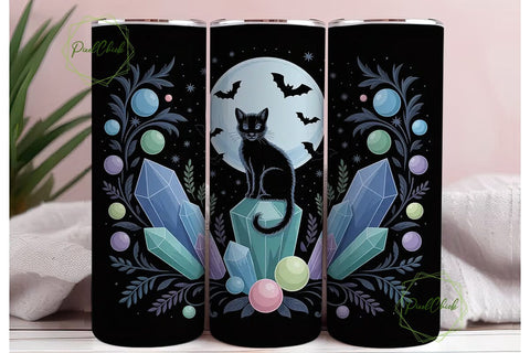 Mystical Cat Crystal 20oz Tumbler Wrap Sublimation PixelChick 