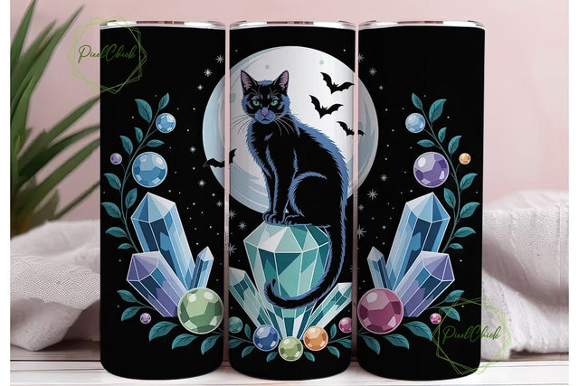 Mystical Cat Crystal 20oz Tumbler Wrap Sublimation PixelChick 
