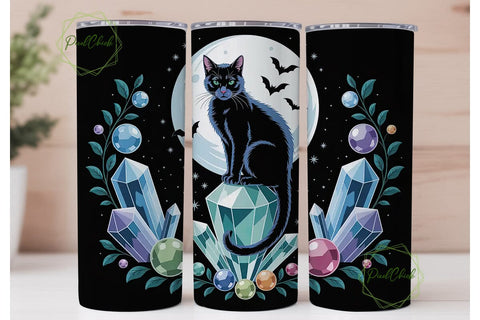 Mystical Cat Crystal 20oz Tumbler Wrap Sublimation PixelChick 