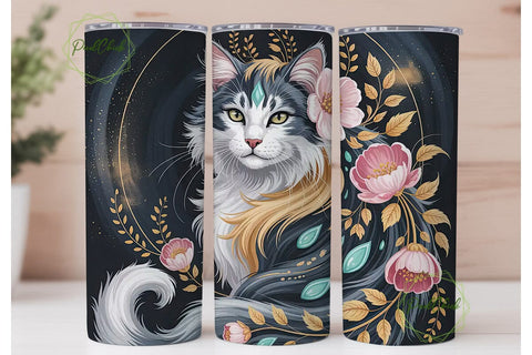 Mystical Cat Floral 20oz Tumbler Wrap Sublimation PixelChick 