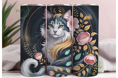 Mystical Cat Floral 20oz Tumbler Wrap Sublimation PixelChick 