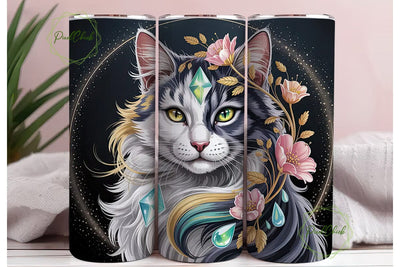 Mystical Cat Floral 20oz Tumbler Wrap Sublimation PixelChick 