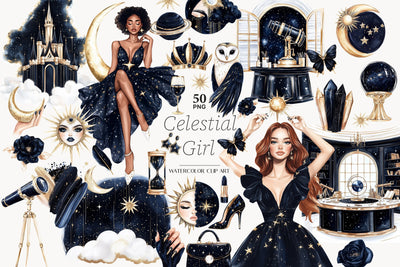 Mystical Celestial Clipart | Moon Goddess Clip Art Goddess SVG GlamArtZhanna 