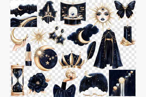 Mystical Celestial Clipart | Moon Goddess Clip Art Goddess SVG GlamArtZhanna 