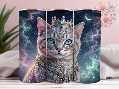 Mystical Cosmic Cat 20oz Tumbler, Cosmic Cat Motif, Mystical Art Design, Celestial Theme, Whimsical Accent, Enchanted Charm, Sublimation Wrap, 20oz Tumbler Sublimation Li Zamperini 