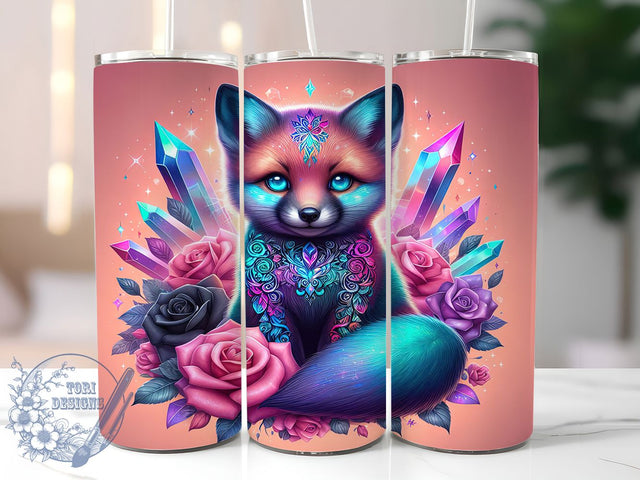 Mystical Crystal Gothic Fox Tumbler, Crystal Design, Mystical Animal, Fantasy Wrap, Sublimation Art, 20oz Tumbler, Enchanted Theme Sublimation ToriDesigns 