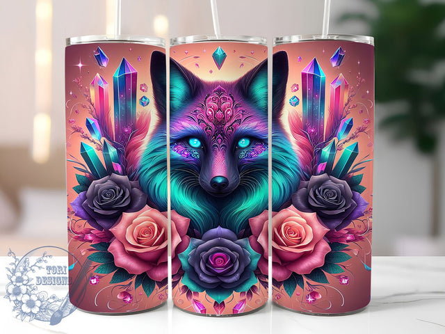 Mystical Crystal Gothic Fox Tumbler, Crystal Design, Mystical Animal, Fantasy Wrap, Sublimation Art, 20oz Tumbler, Enchanted Theme Sublimation ToriDesigns 