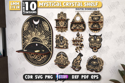 Mystical Crystal Shelf Laser Cut Bundle | Crystal Shelf Display | Pendulum Holder | Altar Shelf | CNC Files SVG The T Store Design 