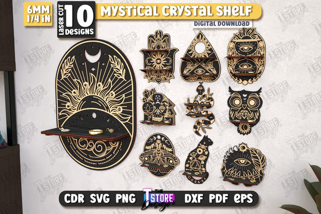 Mystical Crystal Shelf Laser Cut Bundle | Crystal Shelf Display | Pendulum Holder | Altar Shelf | CNC Files SVG The T Store Design 