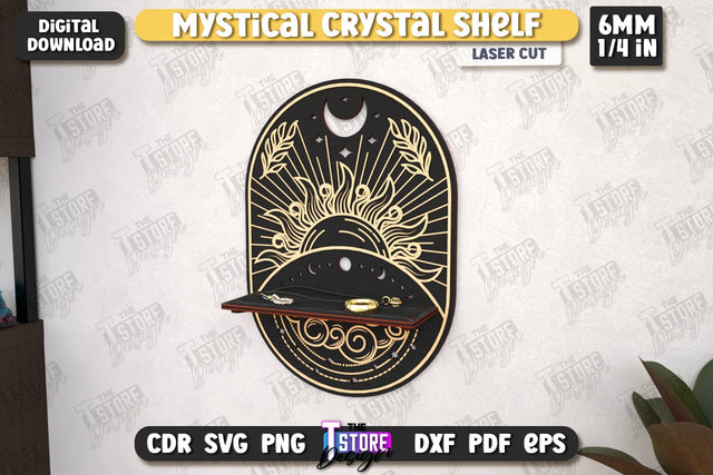 Mystical Crystal Shelf Laser Cut | Crystal Shelf Display | Pendulum Holder | Altar Shelf | CNC File SVG The T Store Design 