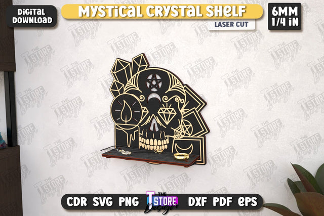 Mystical Crystal Shelf Laser Cut | Crystal Shelf Display | Pendulum Holder | Altar Shelf | CNC File SVG The T Store Design 