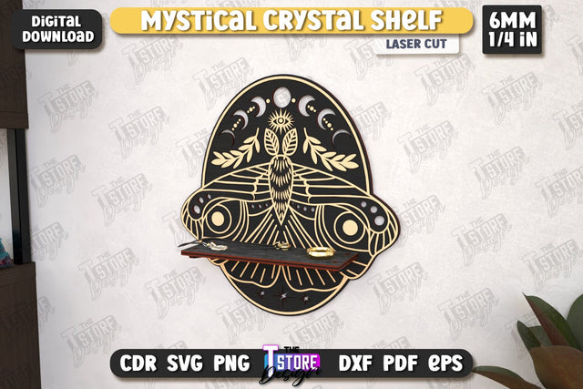 Mystical Crystal Shelf Laser Cut | Crystal Shelf Display | Pendulum Holder | Altar Shelf | CNC File SVG The T Store Design 