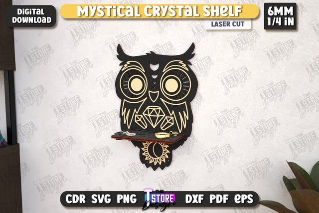 Mystical Crystal Shelf Laser Cut | Crystal Shelf Display | Pendulum Holder | Altar Shelf | CNC File SVG The T Store Design 