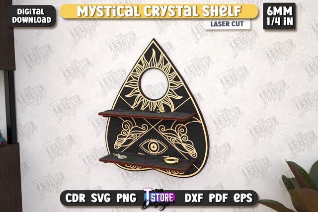 Mystical Crystal Shelf Laser Cut | Crystal Shelf Display | Pendulum Holder | Altar Shelf | CNC File SVG The T Store Design 