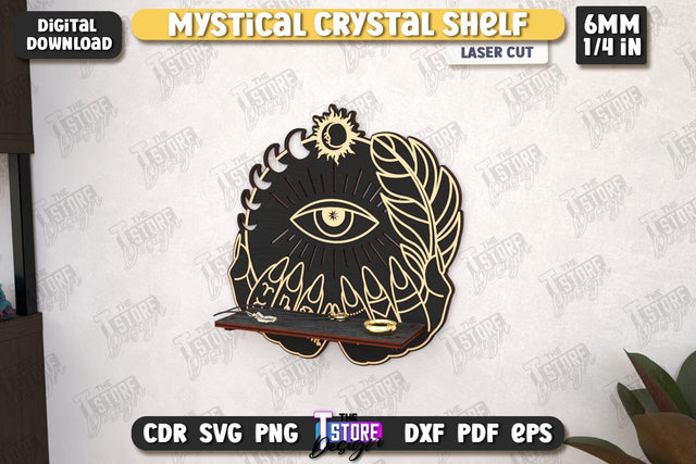 Mystical Crystal Shelf Laser Cut | Crystal Shelf Display | Pendulum Holder | Altar Shelf | CNC File SVG The T Store Design 