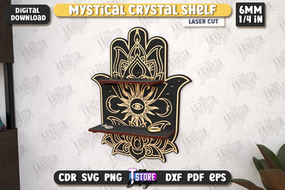 Mystical Crystal Shelf Laser Cut | Crystal Shelf Display | Pendulum Holder | Altar Shelf | CNC File SVG The T Store Design 