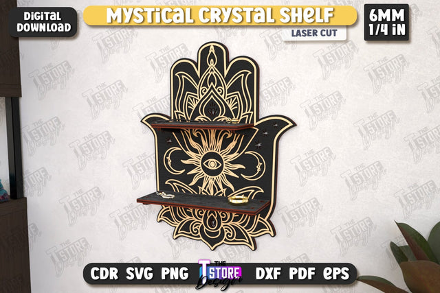 Mystical Crystal Shelf Laser Cut | Crystal Shelf Display | Pendulum Holder | Altar Shelf | CNC File SVG The T Store Design 