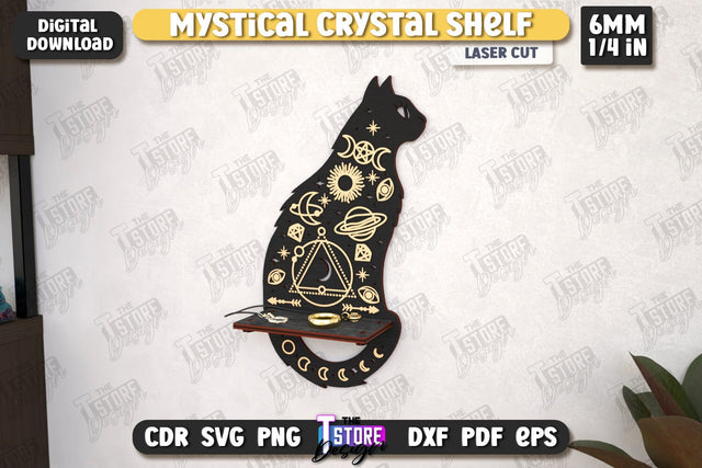 Mystical Crystal Shelf Laser Cut | Crystal Shelf Display | Pendulum Holder | Altar Shelf | CNC File SVG The T Store Design 