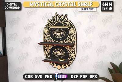 Mystical Crystal Shelf Laser Cut | Crystal Shelf Display | Pendulum Holder | Altar Shelf | CNC File SVG The T Store Design 