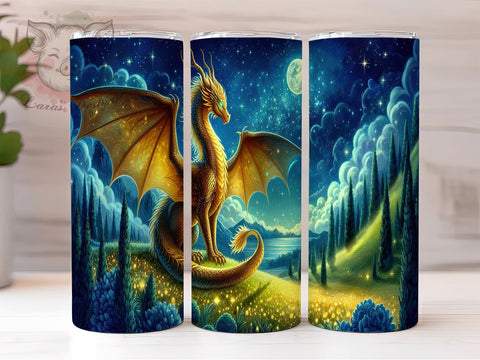 Mystical Dragon 20 oz Skinny Tumbler Sublimation Design, Straight & Tapered Tumbler Png, Golden Dragon Tumbler Png, Digital Download PNG Sublimation Lara' s Designs 