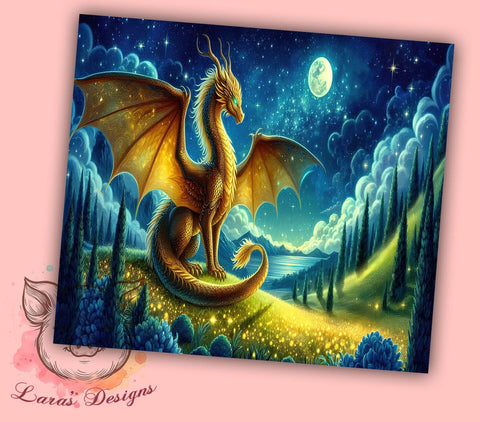 Mystical Dragon 20 oz Skinny Tumbler Sublimation Design, Straight & Tapered Tumbler Png, Golden Dragon Tumbler Png, Digital Download PNG Sublimation Lara' s Designs 