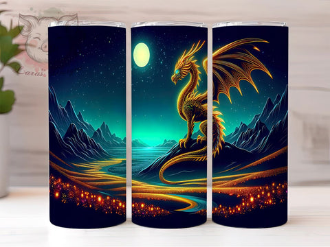 Mystical Dragon 20 oz Skinny Tumbler Sublimation Design, Straight & Tapered Tumbler Png, Golden Dragon Tumbler Png, Digital Download PNG Sublimation Lara' s Designs 