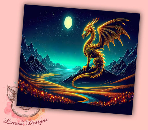 Mystical Dragon 20 oz Skinny Tumbler Sublimation Design, Straight & Tapered Tumbler Png, Golden Dragon Tumbler Png, Digital Download PNG Sublimation Lara' s Designs 