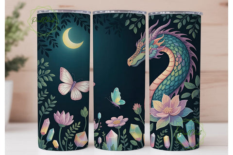 Mystical Dragon Garden Tumbler Wrap PNG Sublimation PixelChick 
