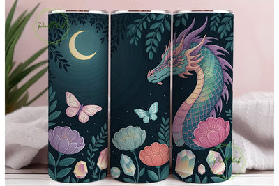 Mystical Dragon Garden Tumbler Wrap PNG Sublimation PixelChick 