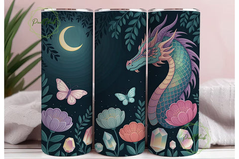 Mystical Dragon Garden Tumbler Wrap PNG Sublimation PixelChick 