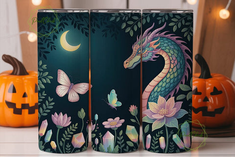 Mystical Dragon Garden Tumbler Wrap PNG Sublimation PixelChick 