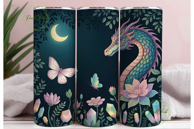 Mystical Dragon Garden Tumbler Wrap PNG Sublimation PixelChick 