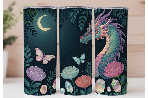 Mystical Dragon Garden Tumbler Wrap PNG Sublimation PixelChick 