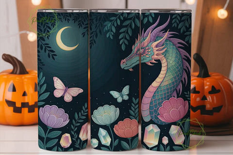Mystical Dragon Garden Tumbler Wrap PNG Sublimation PixelChick 