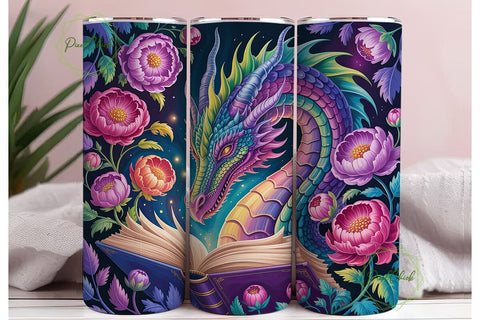 Mystical Dragon & Peony Book Tumbler Sublimation PixelChick 
