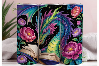 Mystical Dragon & Peony Book Tumbler Sublimation PixelChick 