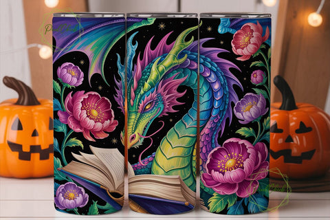 Mystical Dragon & Peony Book Tumbler Sublimation PixelChick 